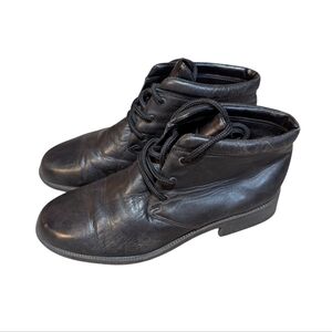 Vintage Laura Scott Black Leather Ankle Lace Up Booties Size 7.5 Prairie Cottage